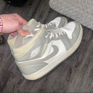 Jordan Mens Gray, White, and Tan Sneakers